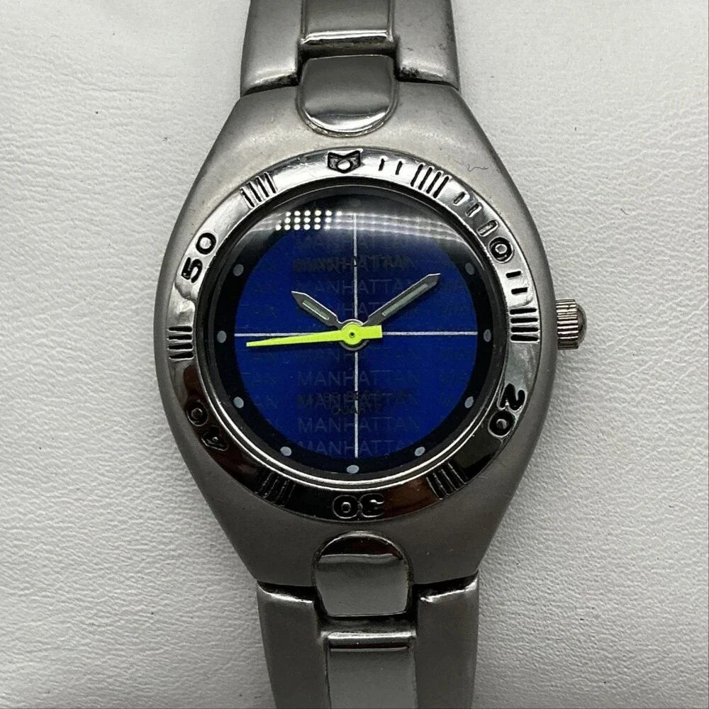 Manhattan Womens Watch 28mm Blue Dial Stainless Steel New Battery 7.75